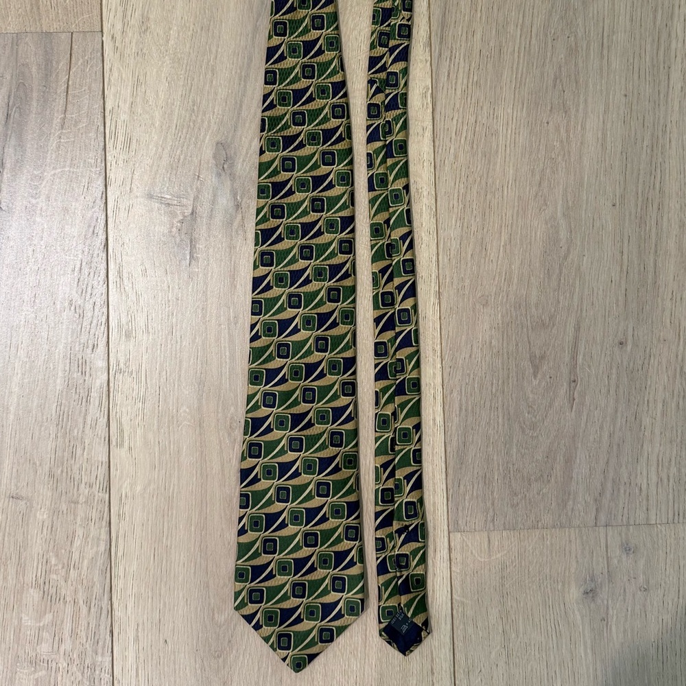 Ermenegildo Zegna Green Gold and Navy Geometric Tie